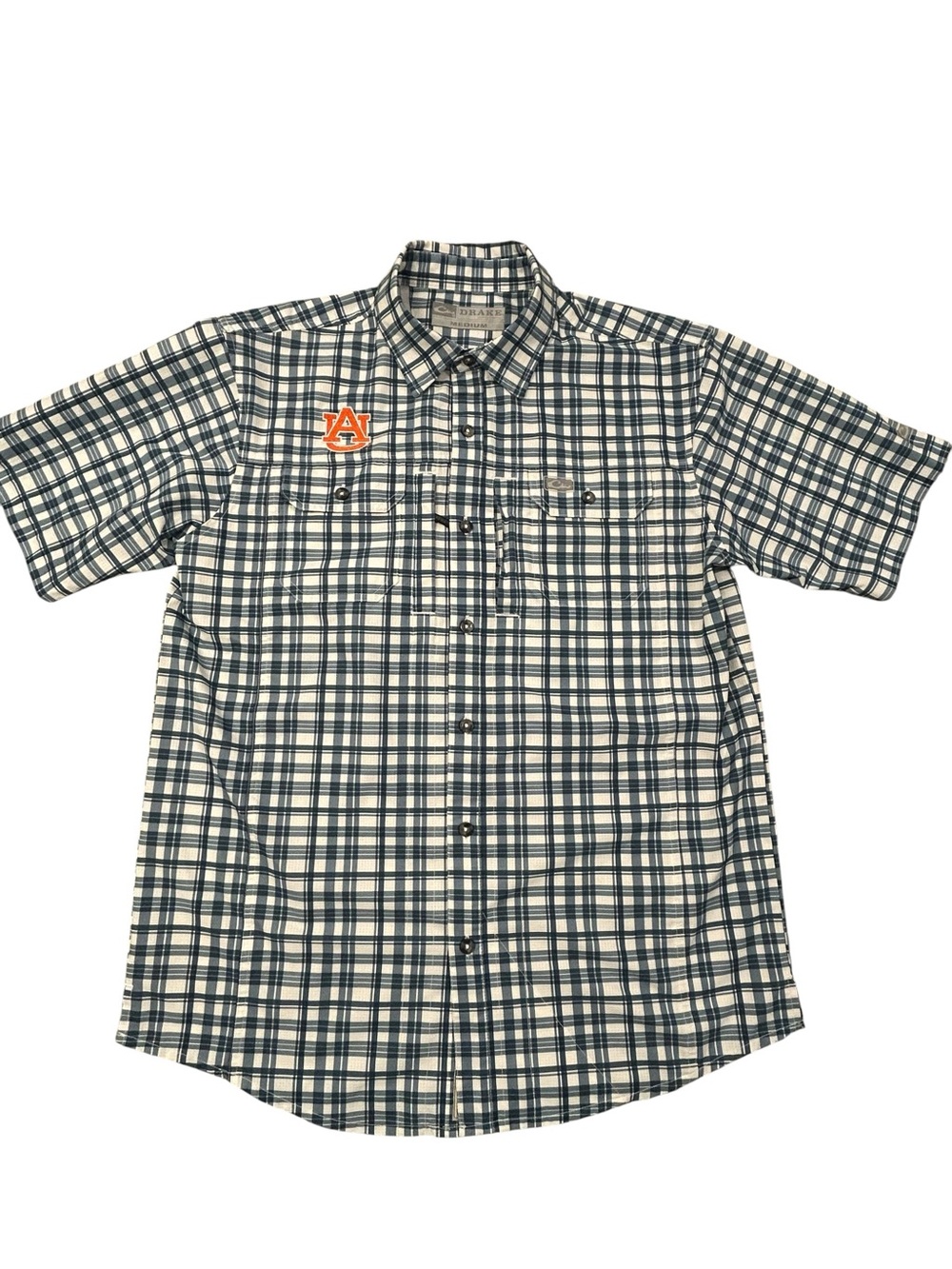 DRAKE Auburn University Short sleeve Performance Fishing Casual Shirt Emerald M